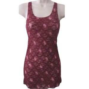 Free People Semi-Sheer Stretch Lace Burgundy Tank W/ Ditzy Floral NEW!